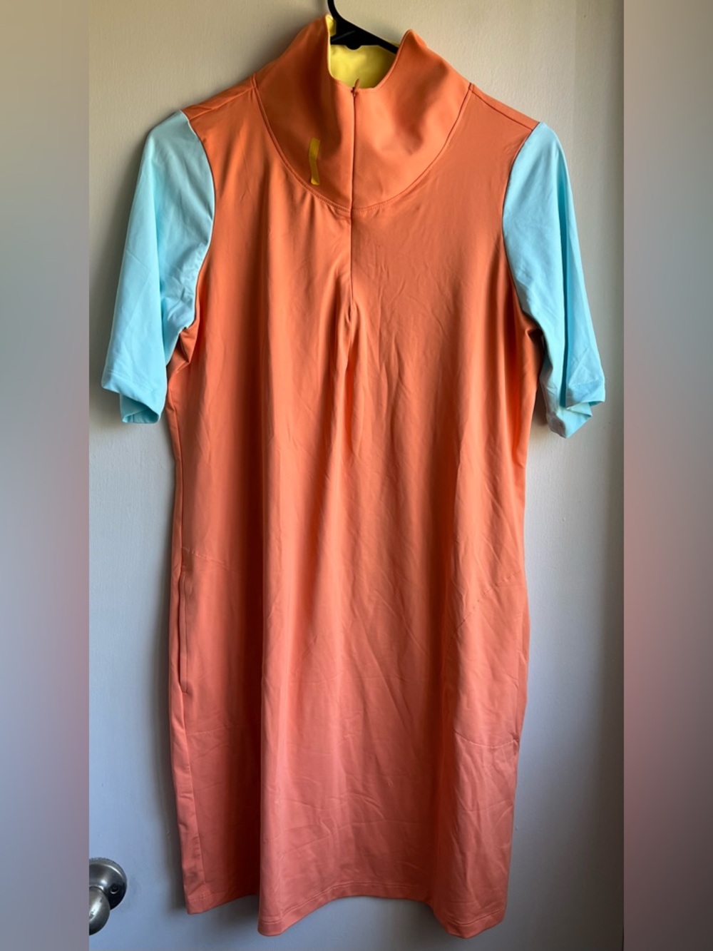 NWOT Lands End Coral and Teal  Colorblock Short Sleeve Swim Dress